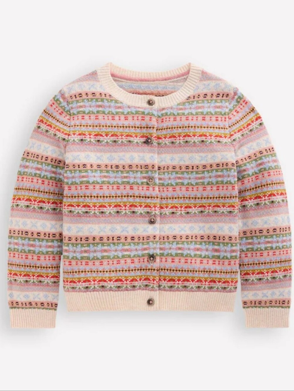 Mini Boden Pink Fair Isle Cardigan for Kids